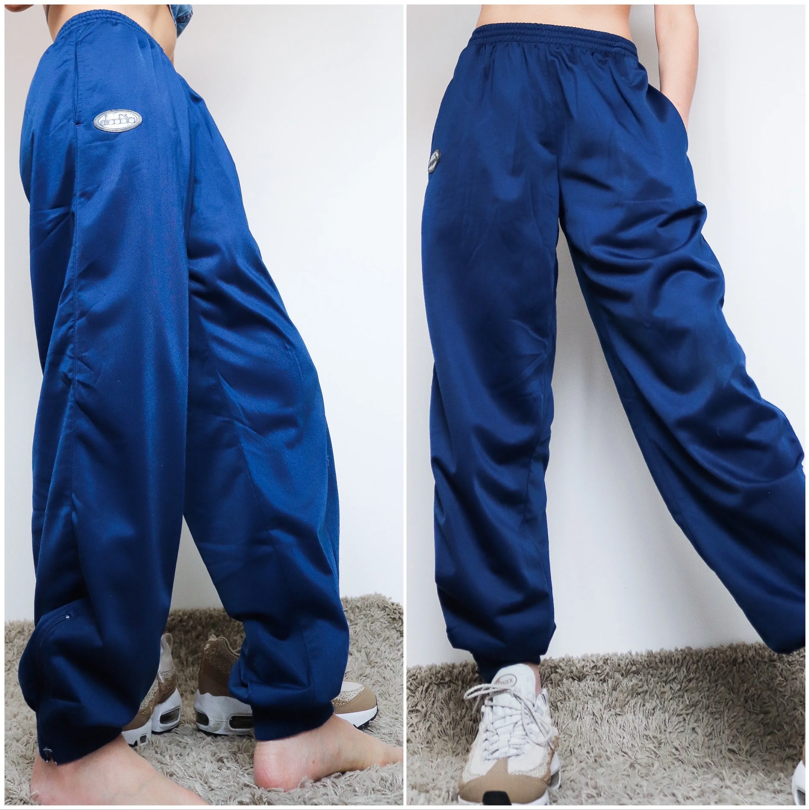 90s Y2K 00s VINTAGE DIADORA DEEP NAVY JOGGER  SPORTY  PANTS TROUSERS