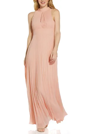 Adrianna Papell Mock Neck Keyhole Sleeveless Ties At Neck Back Zipper Long Chiffon Dress