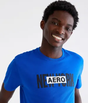 Aeropostale Mens' New York Box Logo Applique Graphic Tee - Blue - Size L - Cotton - Teen Fashion & Clothing Malibu Blue