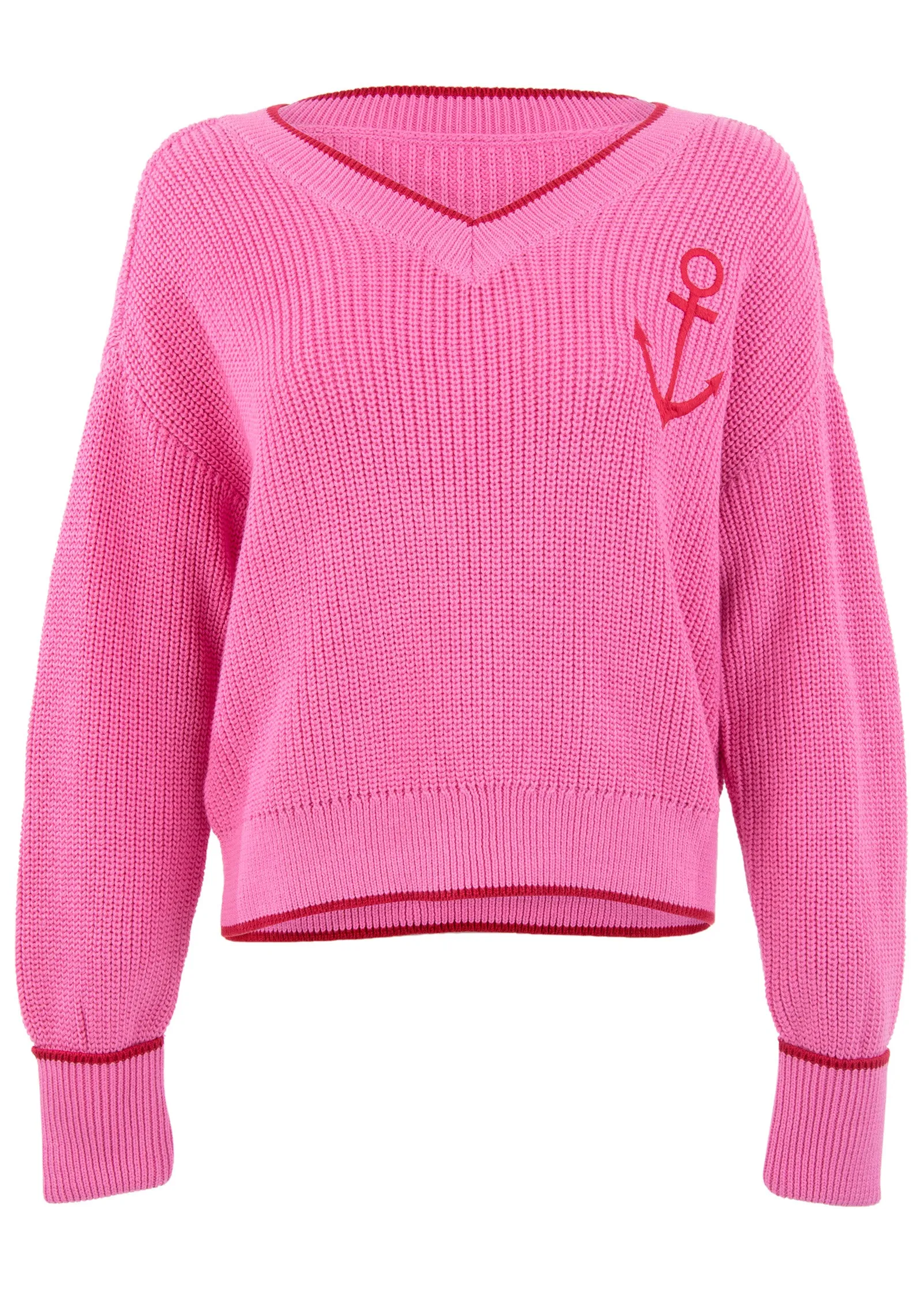 Anchor V-Neck Sweater - Hot Pink