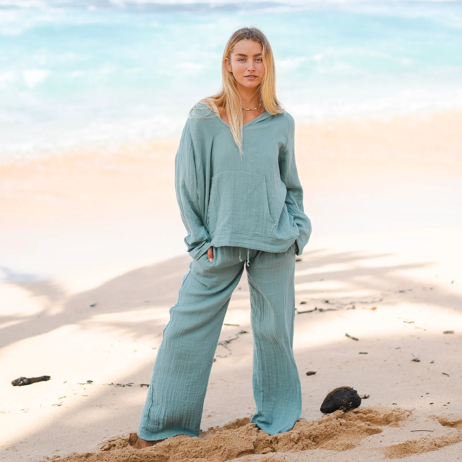 Aqua Cotton Cabana Pants