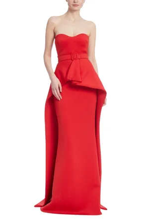 Badgley Mischka Strapless Elongated Peplum Column Gown