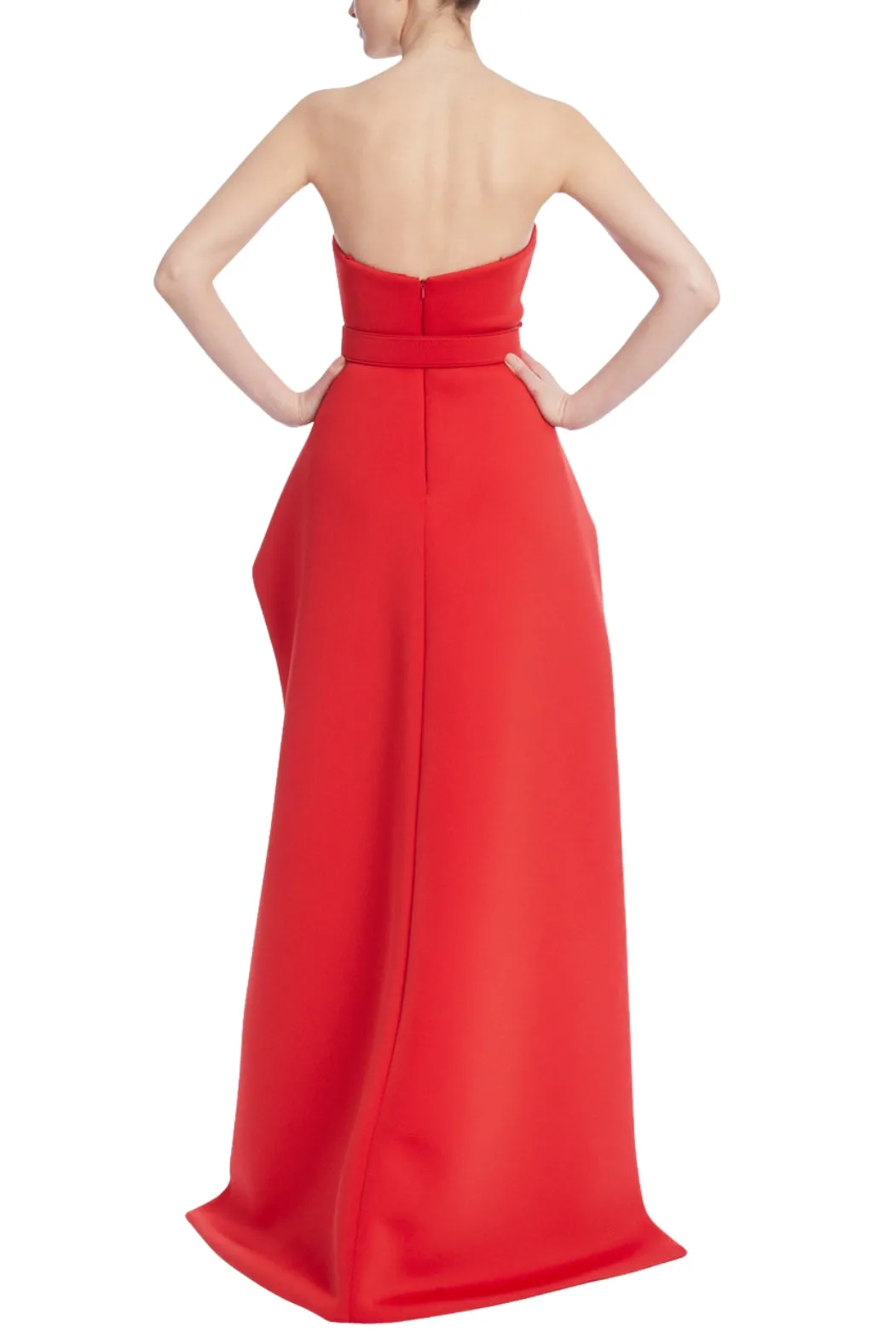 Badgley Mischka Strapless Elongated Peplum Column Gown