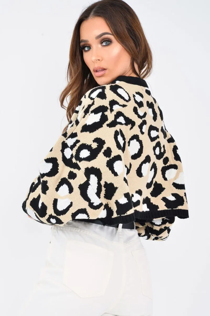 Beige Leopard Crop Batwing Jumper - Raigen