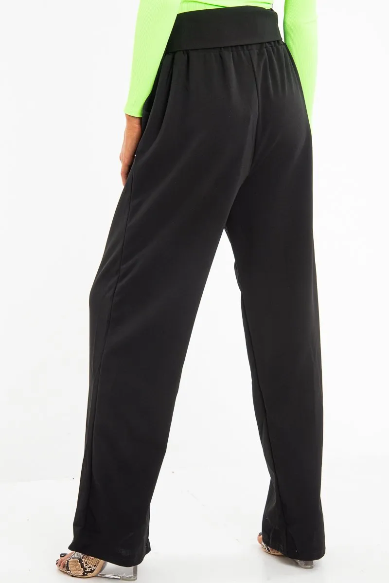 Black Crepe Wide Leg O Ring Belted Trousers - Jaselle