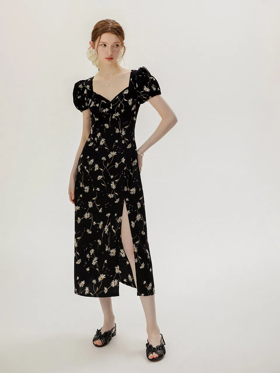 Black daisy long dress