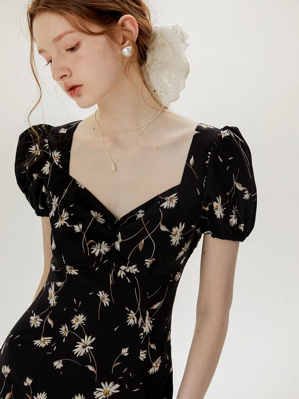 Black daisy long dress