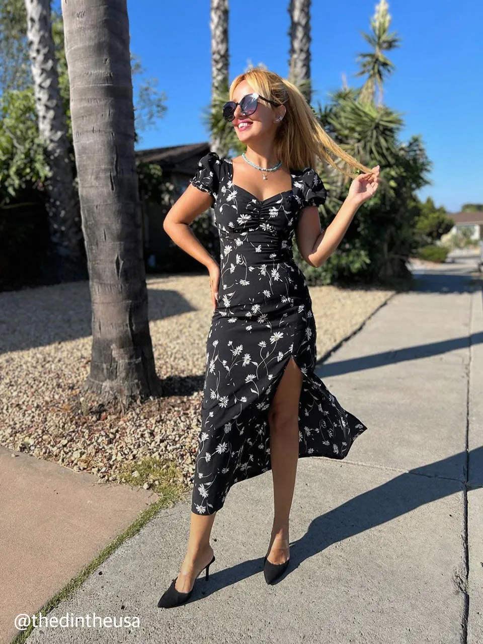 Black daisy long dress