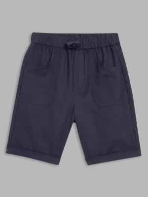 Blue Giraffe Boys Navy Blue Solid Straight Fit Mid-Rise Shorts