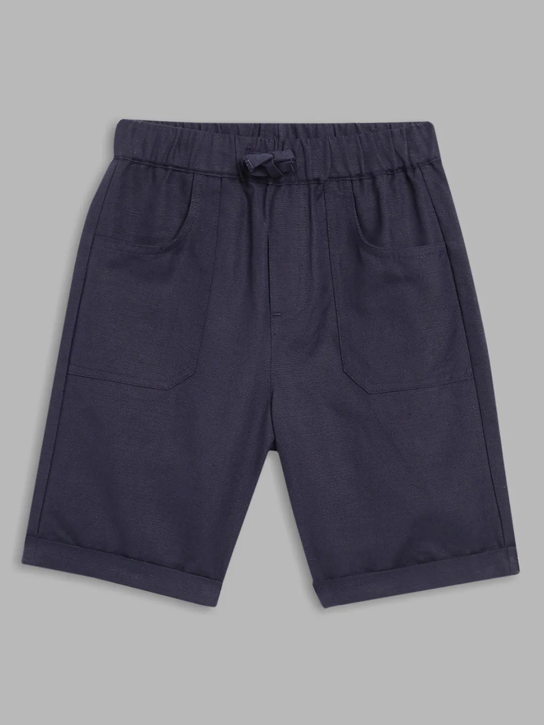 Blue Giraffe Boys Navy Blue Solid Straight Fit Mid-Rise Shorts