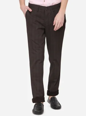 Brown Checked Uno Fit Casual Trouser | JadeBlue