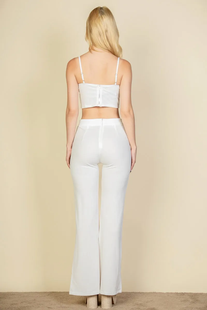 Bustier Crop Top & Front Slit Wide Leg Pants