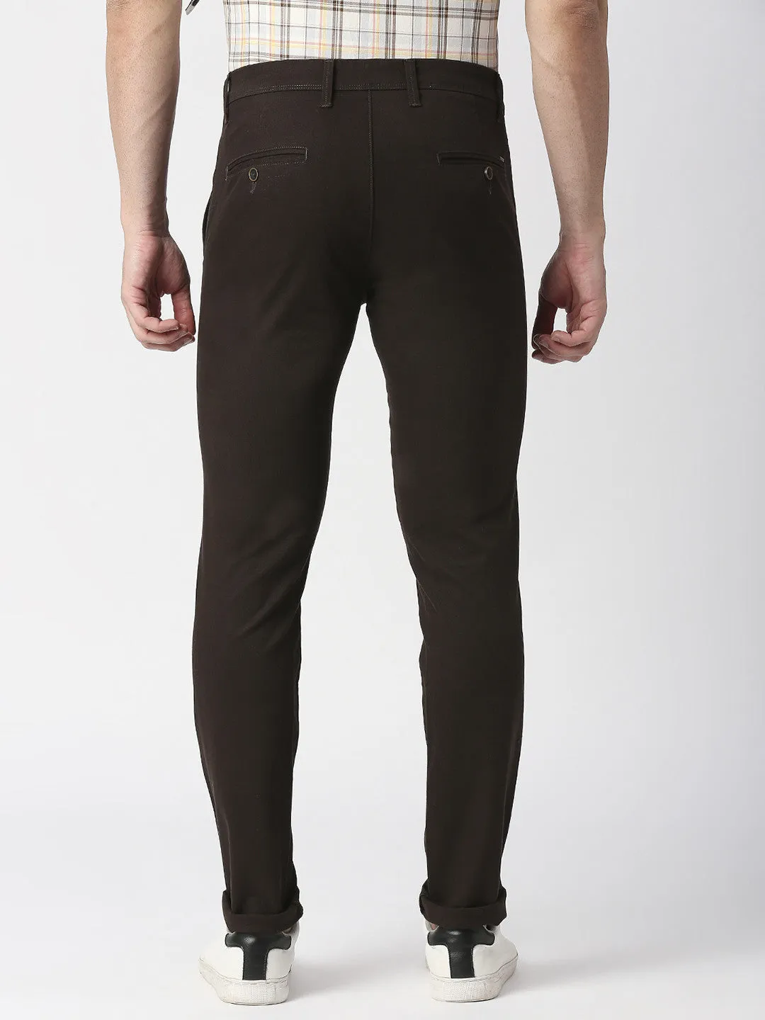 Chocolate Brown Slim Tapered Cotton Trouser