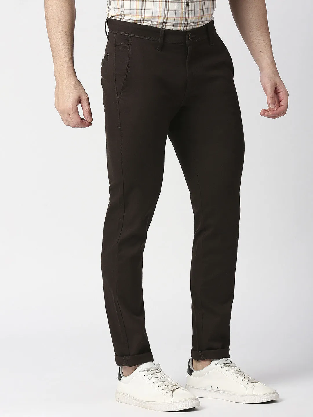 Chocolate Brown Slim Tapered Cotton Trouser