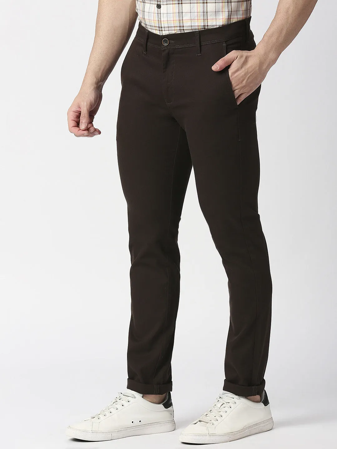 Chocolate Brown Slim Tapered Cotton Trouser