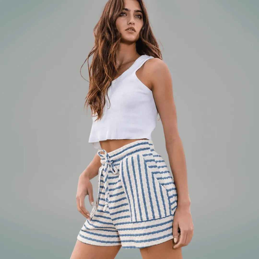 Cotton Blend Textured Striped Shorts Made in USA