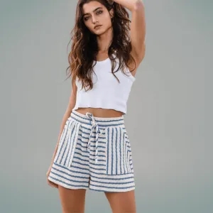 Cotton Blend Textured Striped Shorts Made in USA