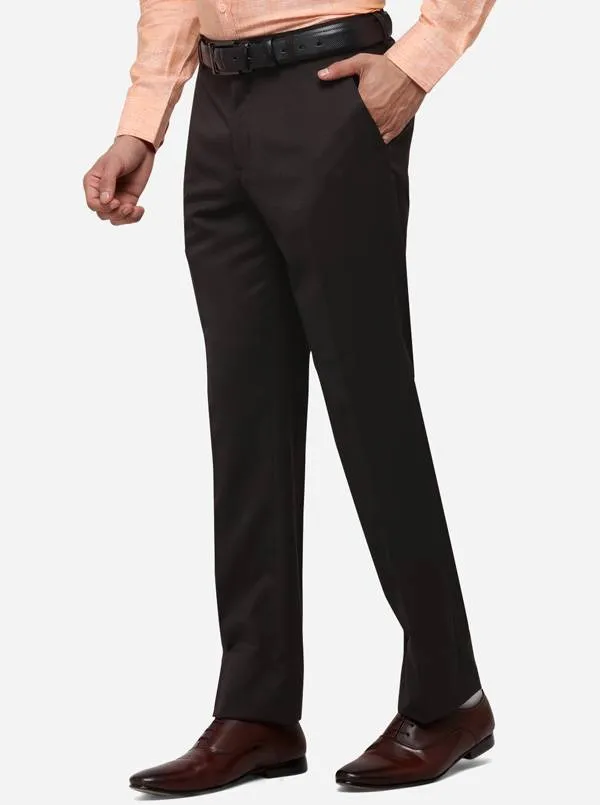 Dark Brown Classic Fit Solid Formal Trouser | Greenfibre