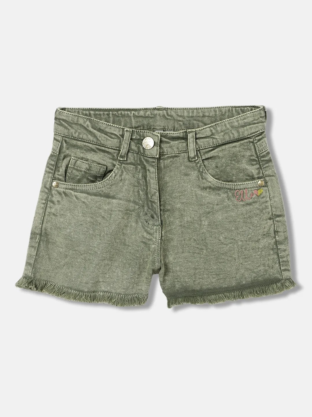 Elle Kids Girls Green Solid Relaxed Fit Shorts