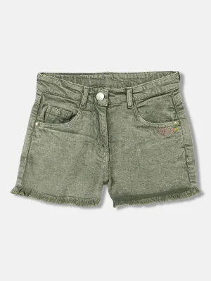 Elle Kids Girls Green Solid Relaxed Fit Shorts