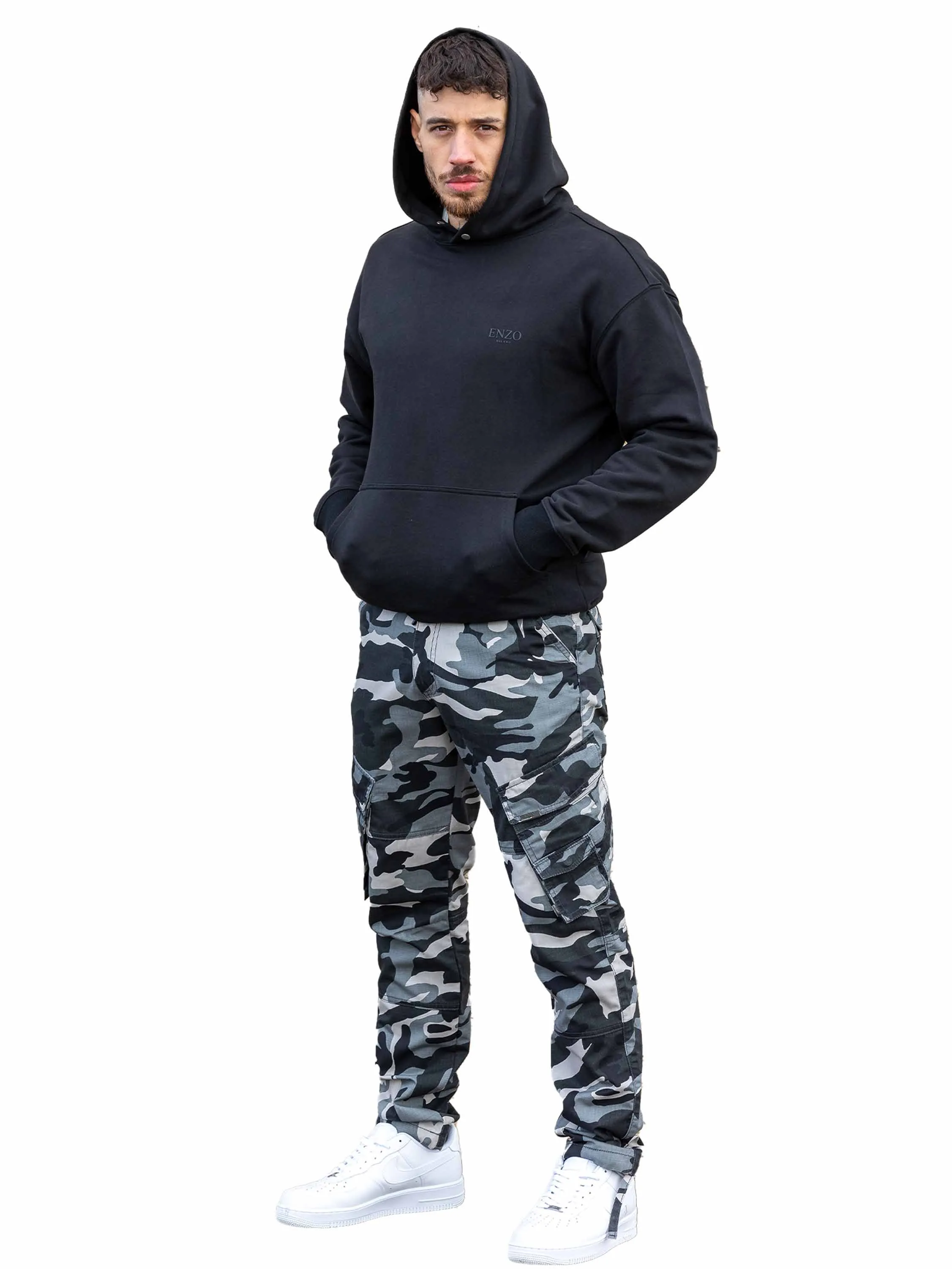 Enzo | Mens Camo Cargo Trousers