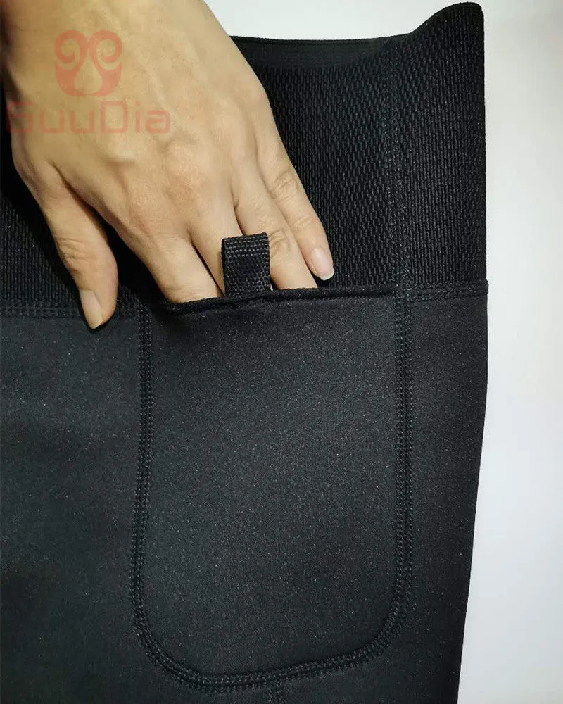 Fashionable Women' Sauna Effect Hight Waist Leggings With Pocket For Fat Burning