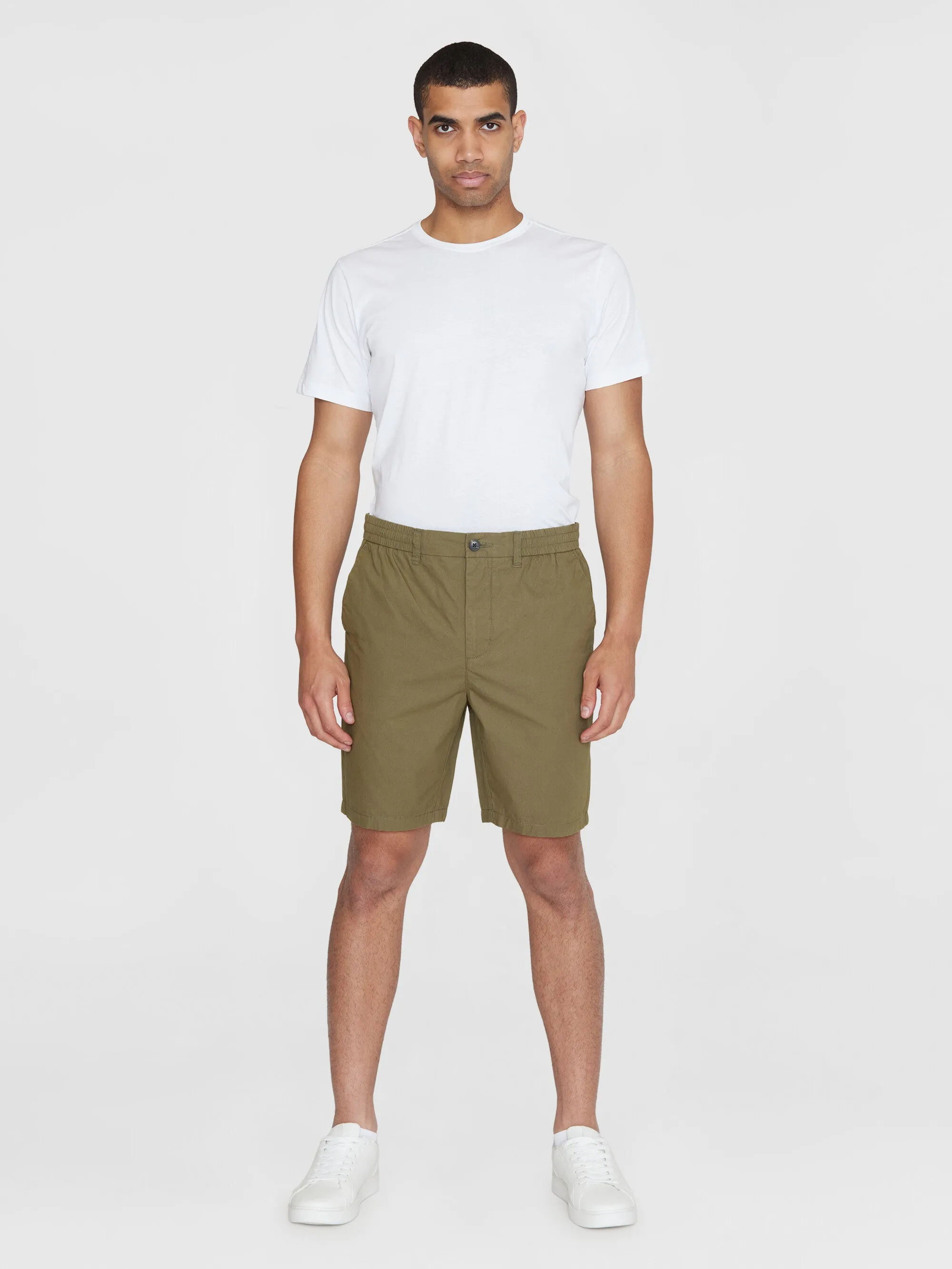 FIG loose poplin elastic waist string shorts - GOTS/Vegan - Burned Olive