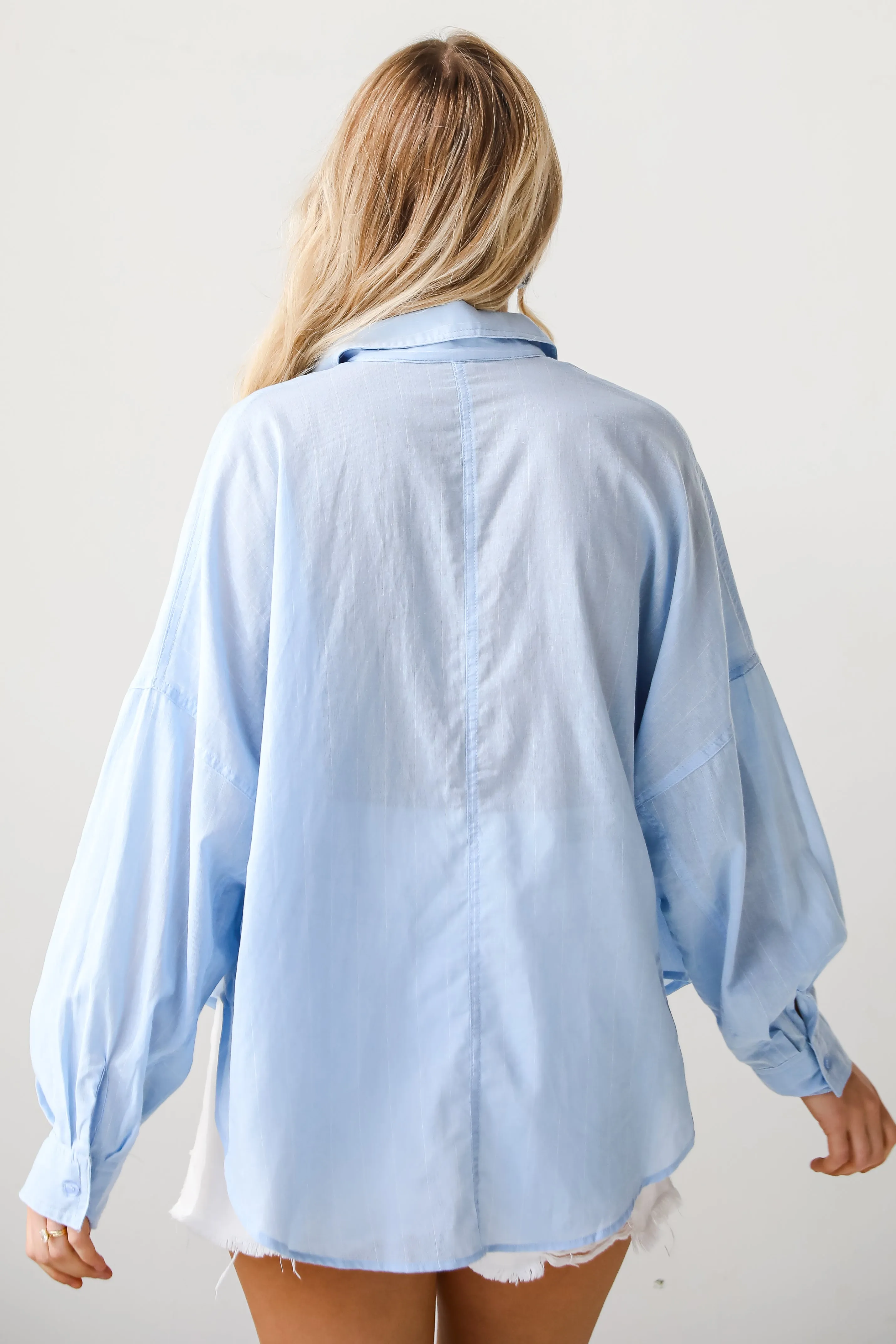 FINAL SALE - Official Trendsetter Pinstripe Oversized Button-Up Blouse