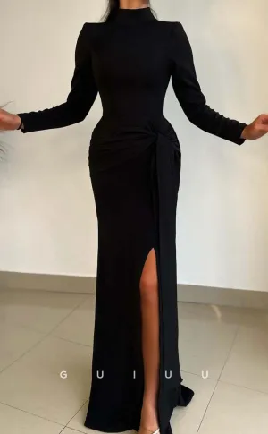 G3131 - Chic & Sheath High Neck Black Long Sleeves Formal Prom Dresses