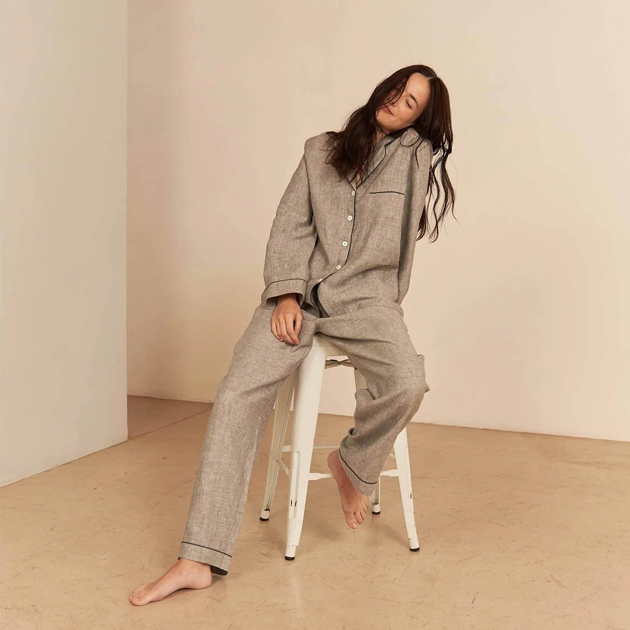 Grey Linen Pyjama Trousers