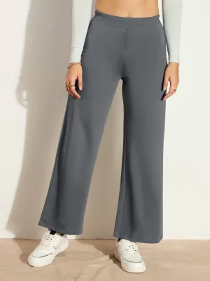 HELLCAT Trendy Grey Trousers for Women | Women Trouser Pants | Korean Trousers for Women | Palazzo for Women | Baggy Fit Trousers | Bell Bottom Trousers