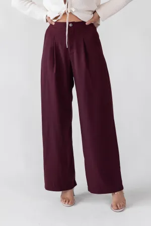 Irena Burgundy Wide Leg Pants - Final Sale