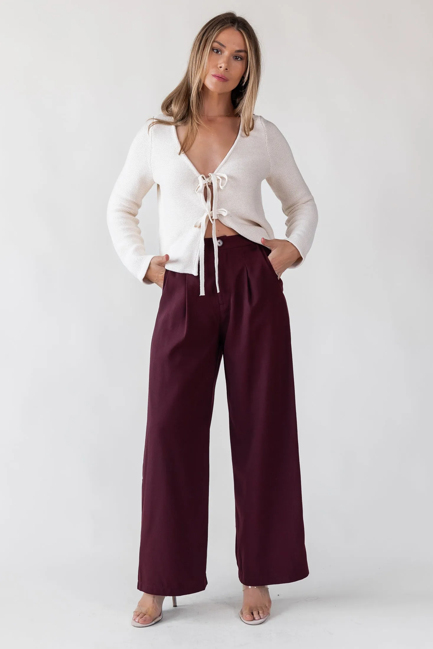 Irena Burgundy Wide Leg Pants - Final Sale