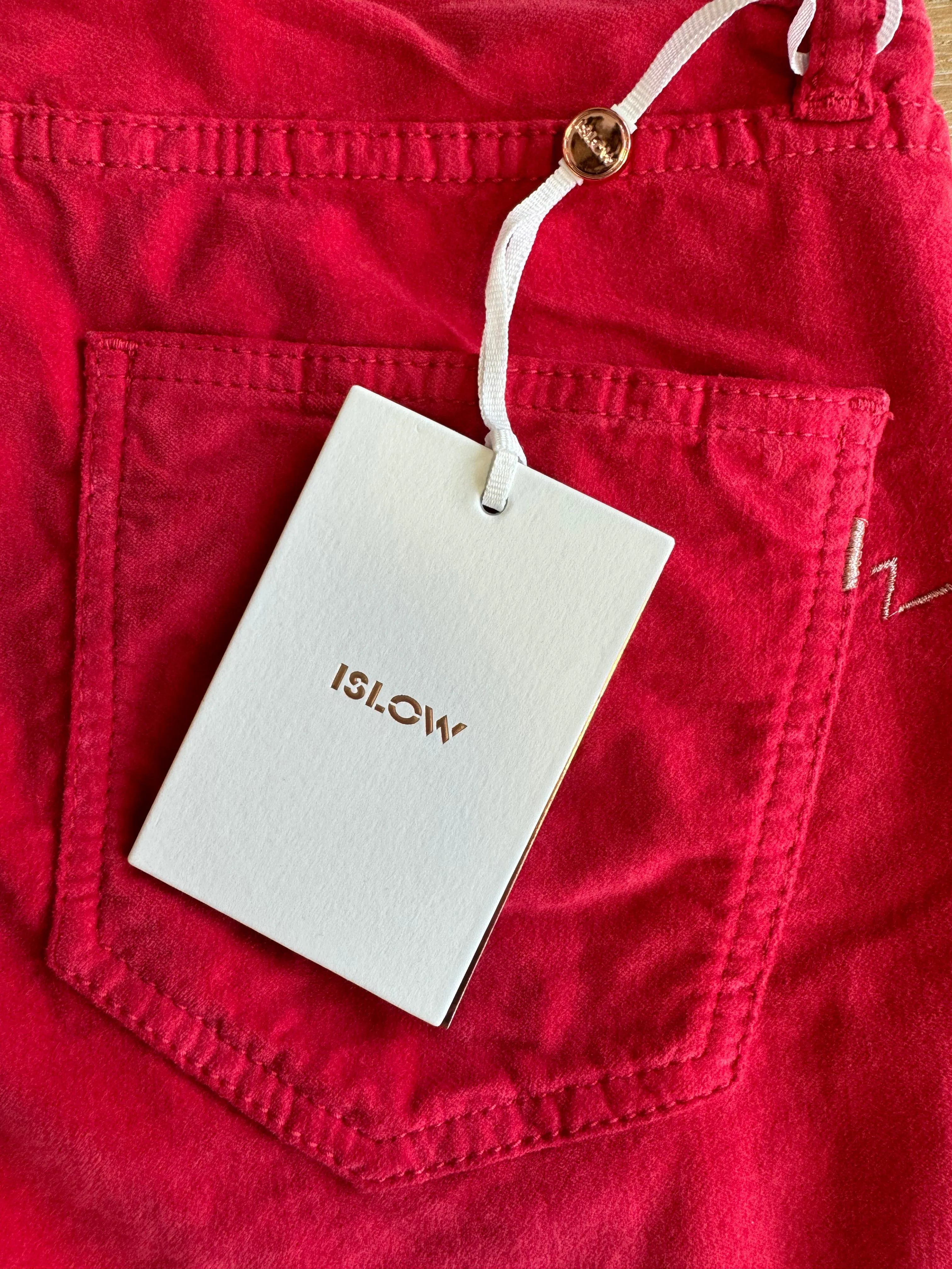 Islow Red Stretch Cotton Velvet Jeans