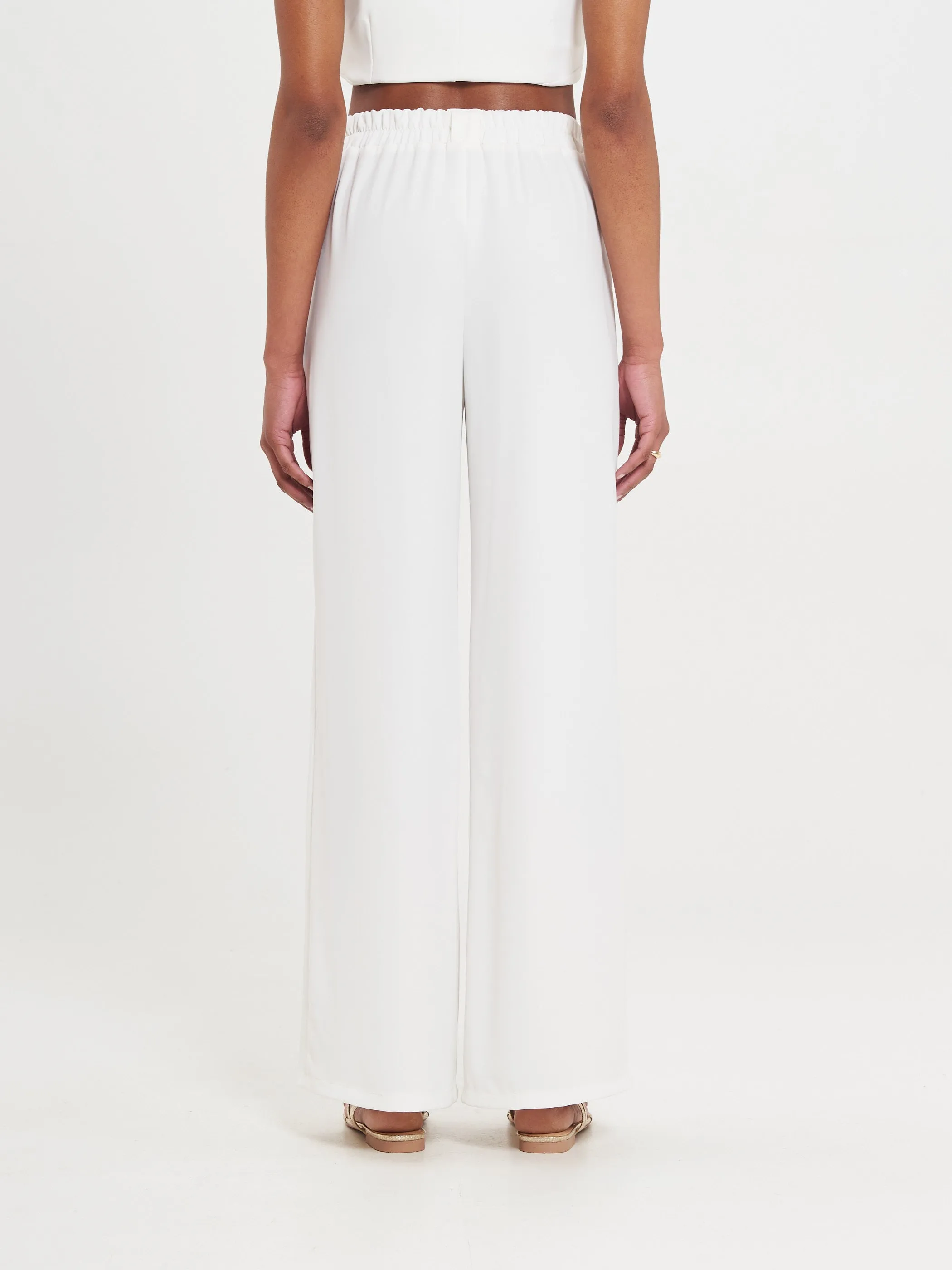 Ivory Flowy Trousers with Buttons