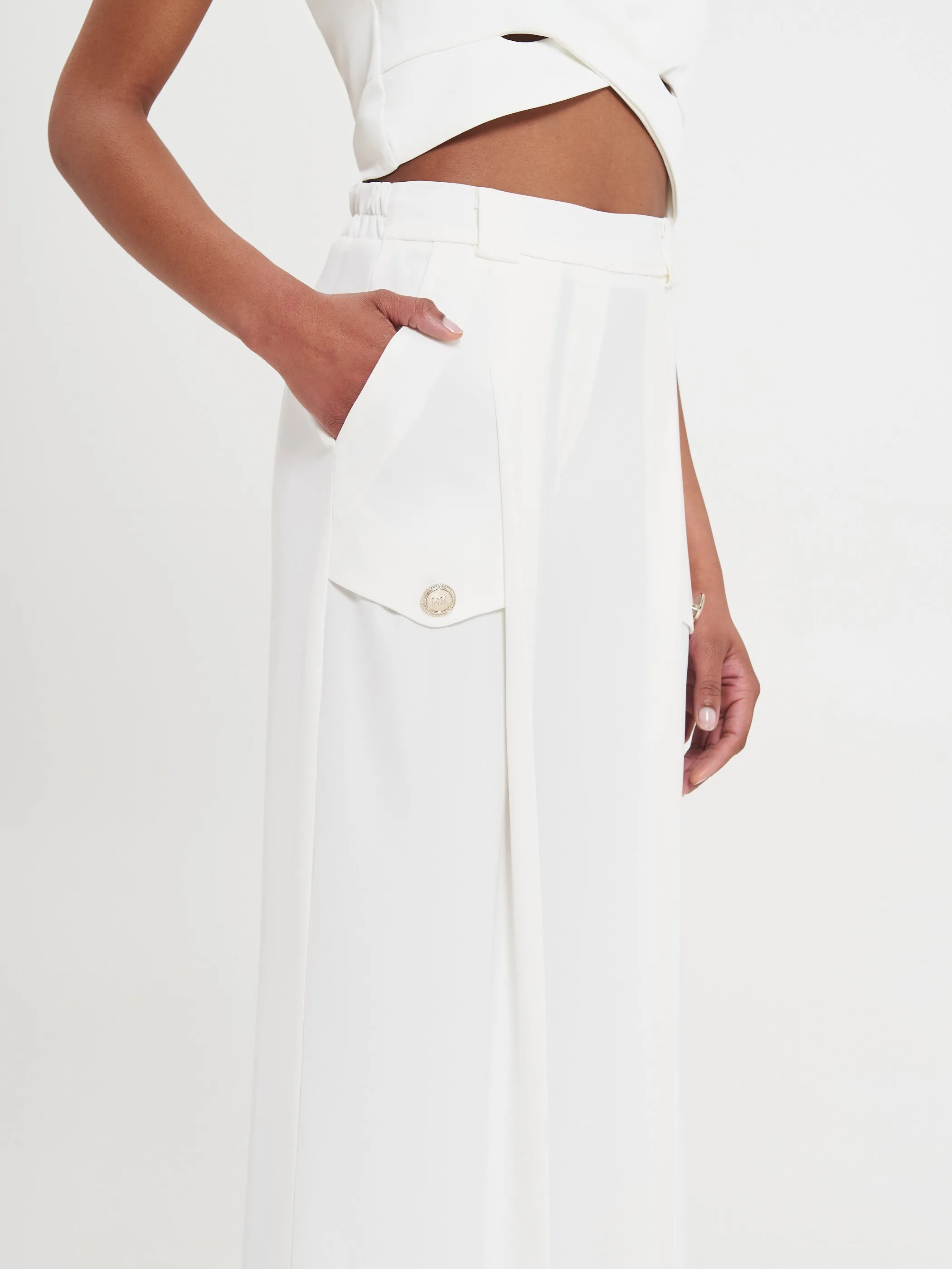 Ivory Flowy Trousers with Buttons