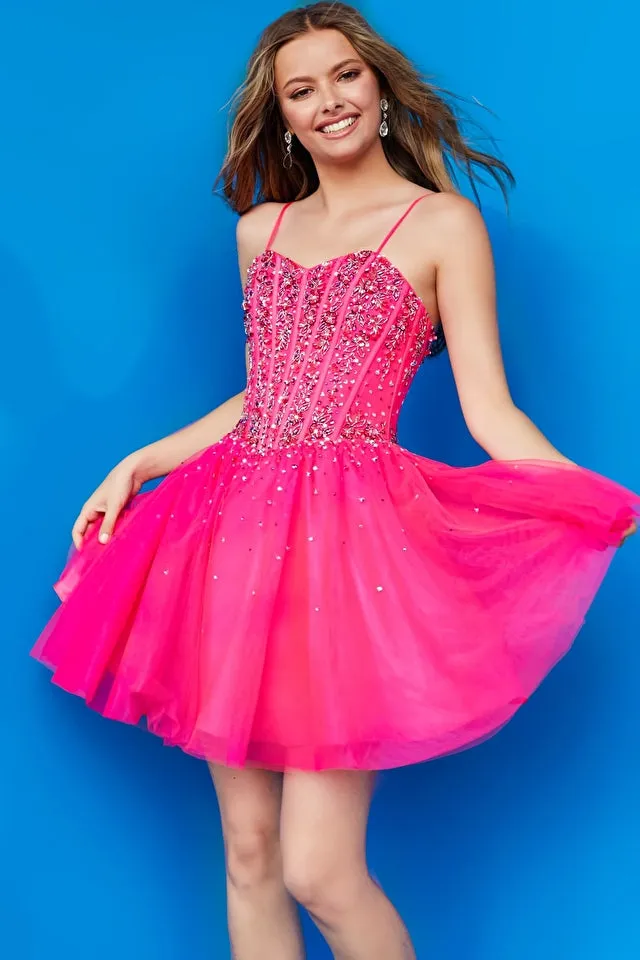 Jovani Kids K59903 Sweetheart Neckline Embellished Bodice Fit And Flare Short Formal Dress