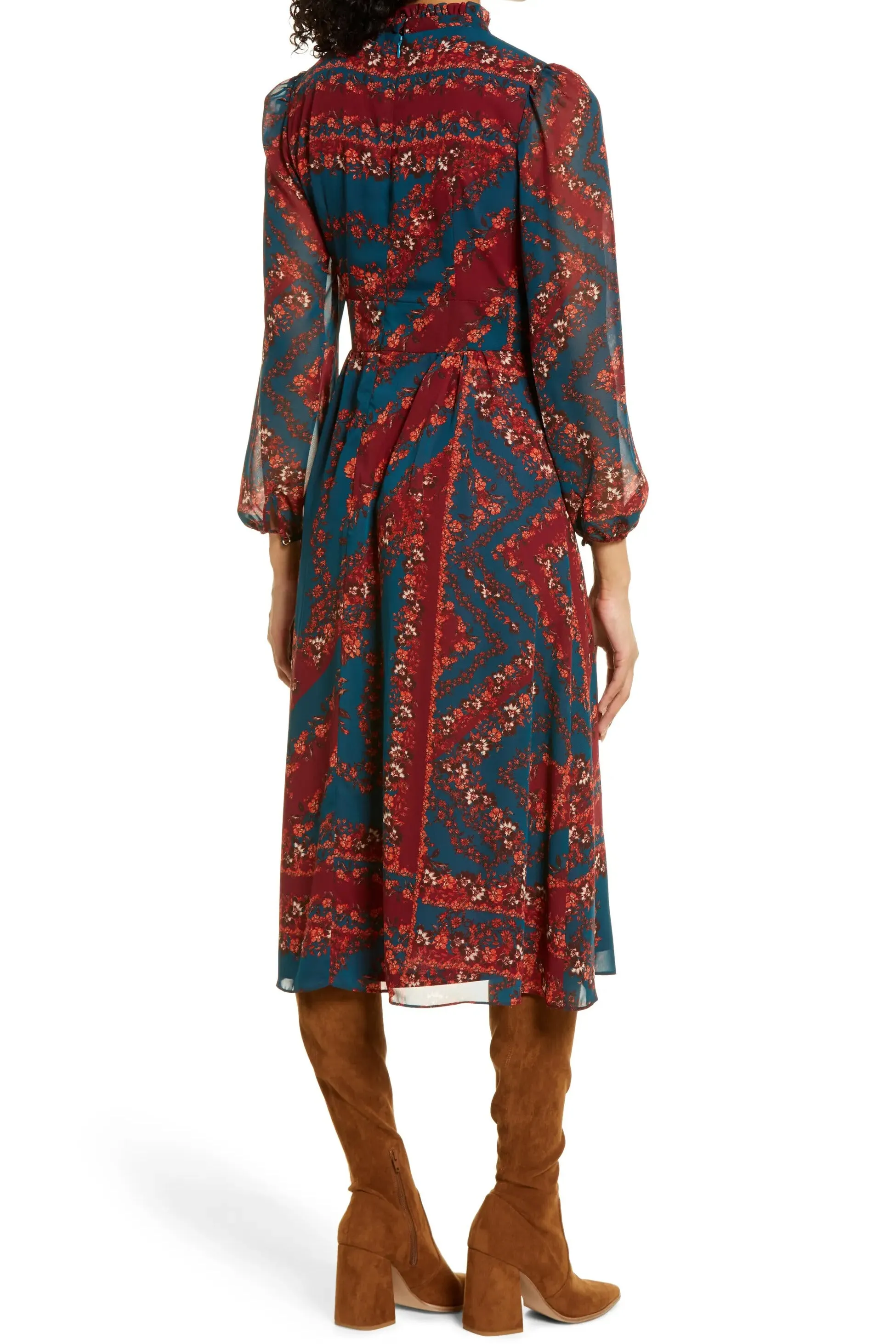 Julia Jordan Floral Long Sleeve A-Line Midi Dress