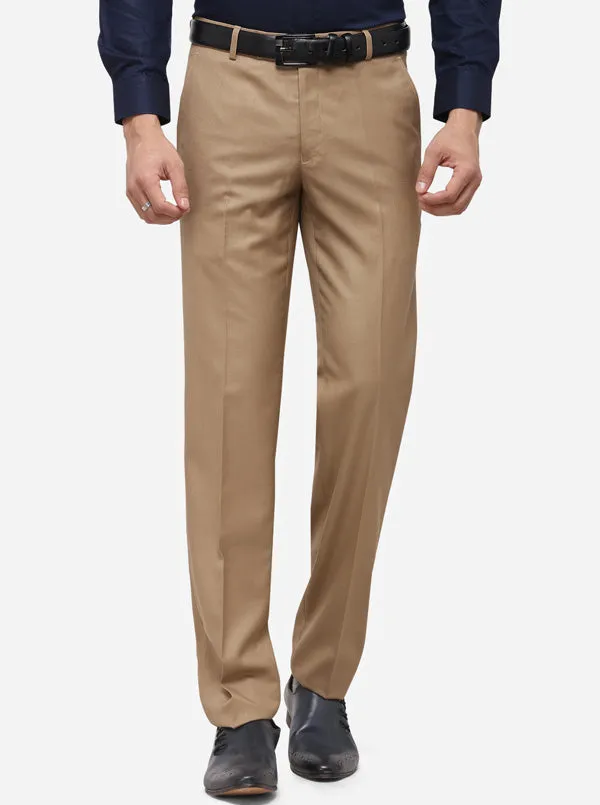 Khaki Slim Fit Solid Formal Trouser | Greenfibre