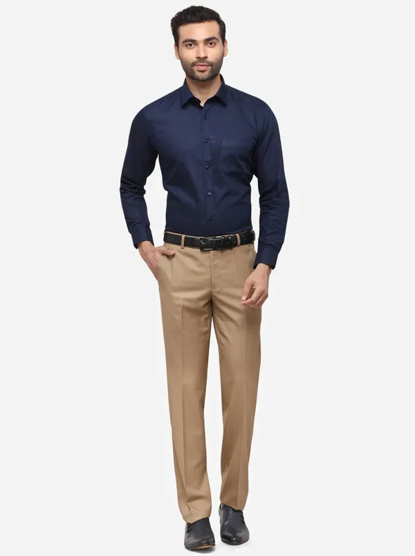 Khaki Slim Fit Solid Formal Trouser | Greenfibre