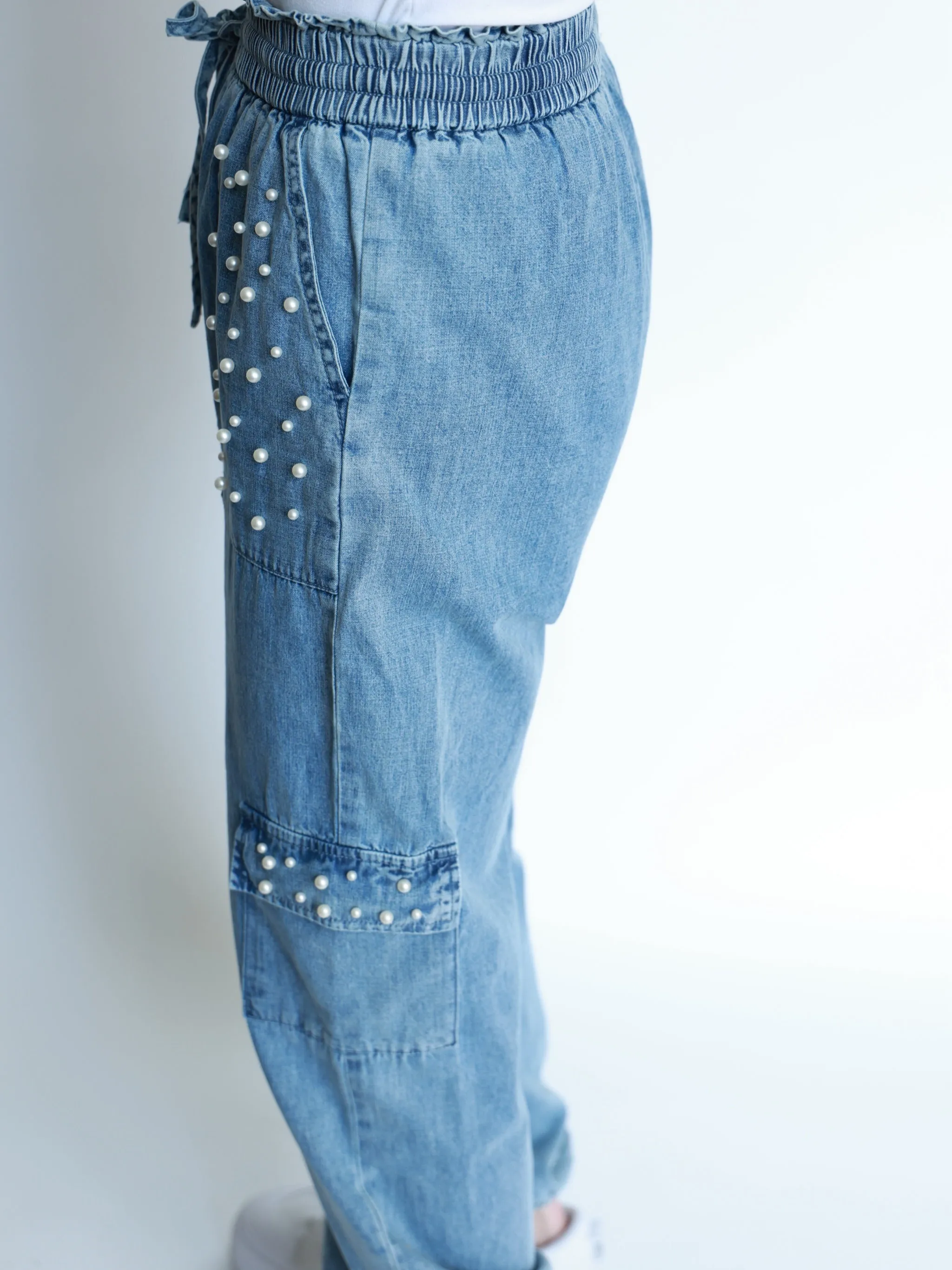 Kissed By Pearls Denim Joggers