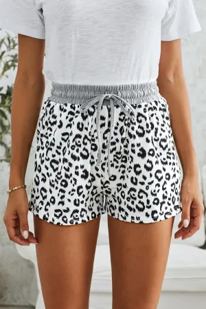 Leopard Print Drawstring Waist Shorts with Pockets