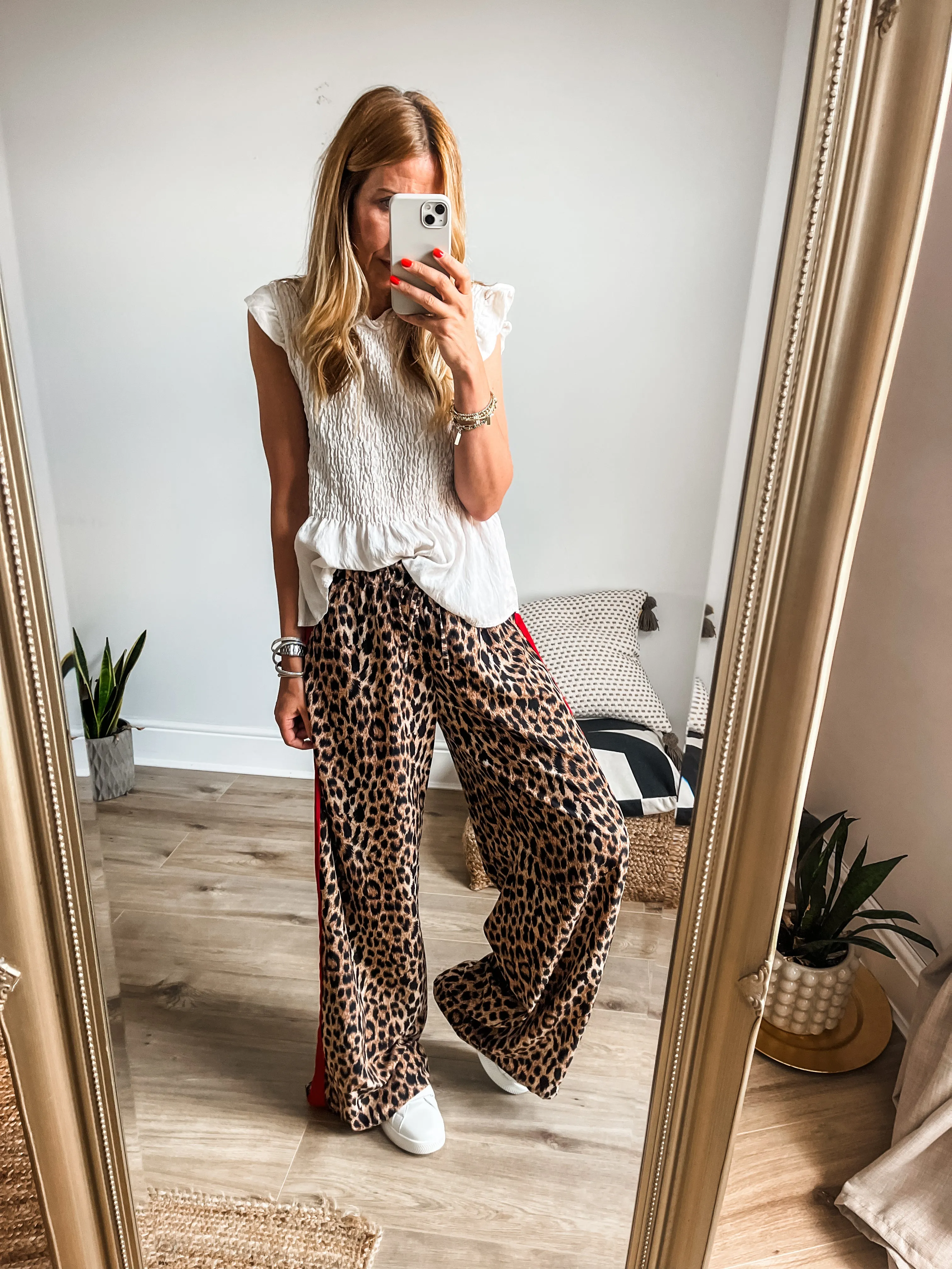 Leopard Print Side Stripe Wide Leg Trousers