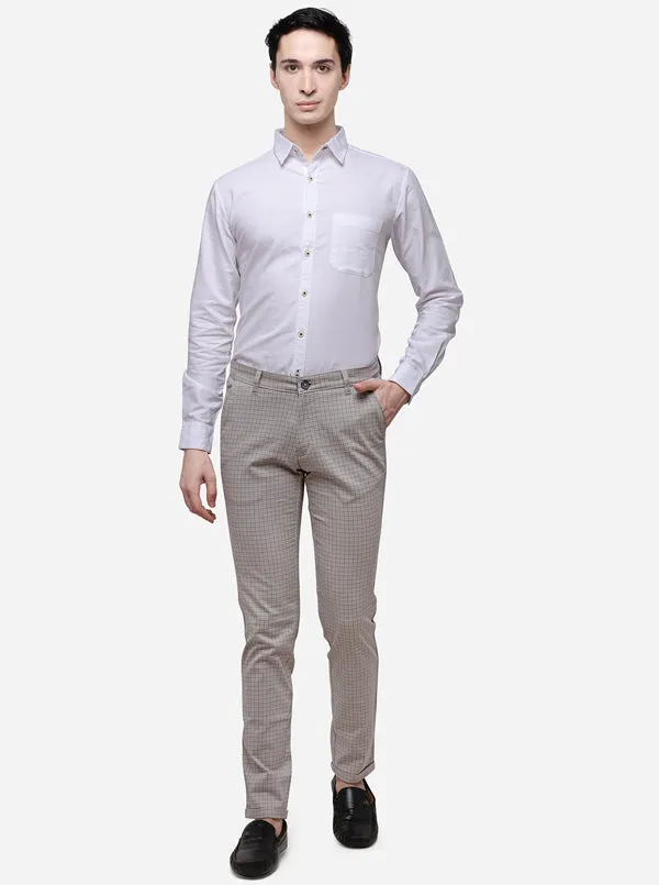 Light Grey Slim Fit Checked Casual Trouser | Greenfibre