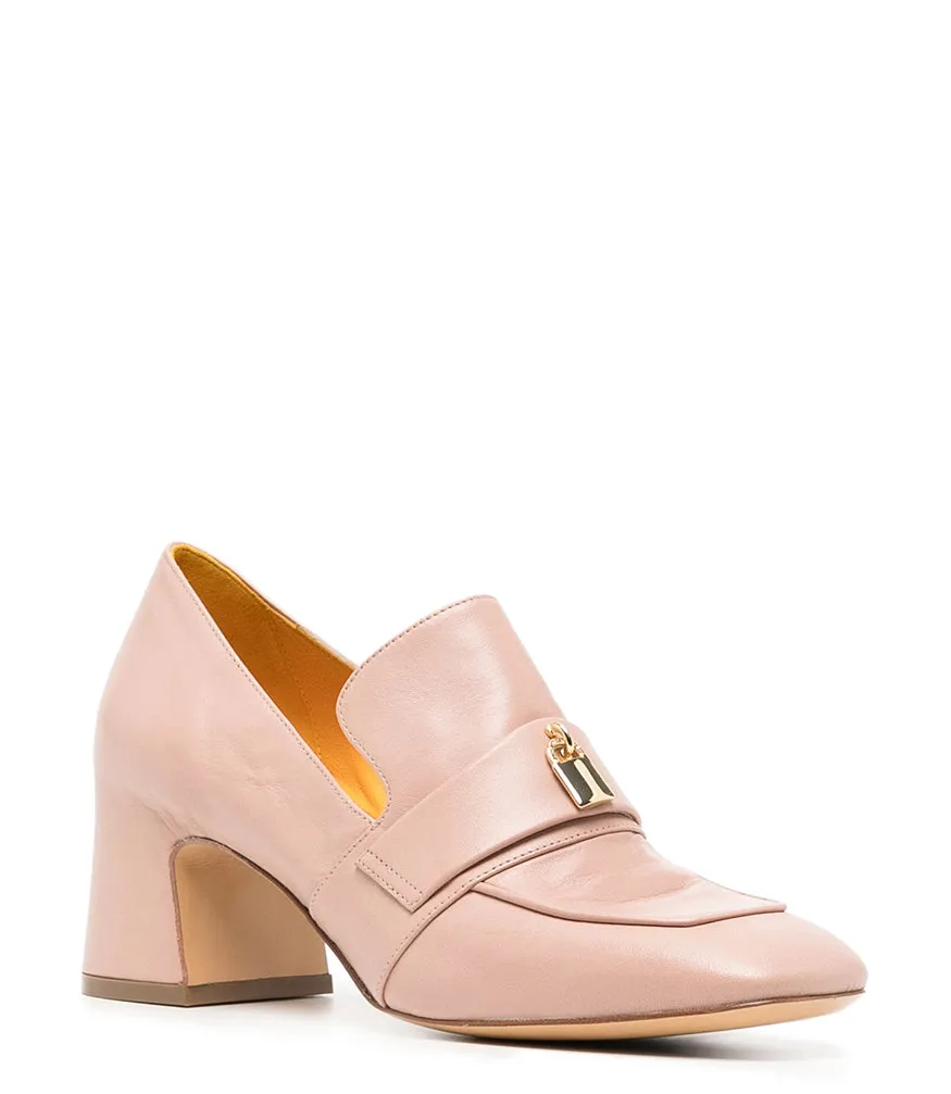 Light Pink Leather Lock Heel Loafer