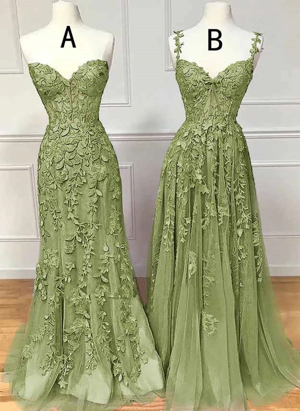 Lovely Sage Green Tulle With Lace Long Formal Dress Sweetheart Prom Dress