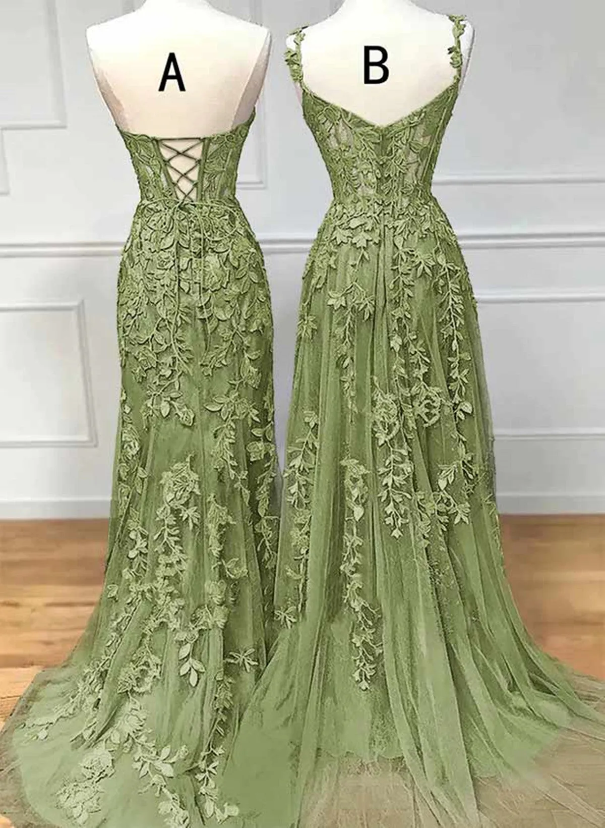 Lovely Sage Green Tulle With Lace Long Formal Dress Sweetheart Prom Dress