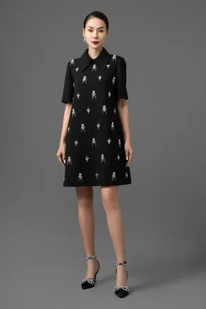 Maya Trapezoid Middle Sleeved Gabardine Above The Knee Dress