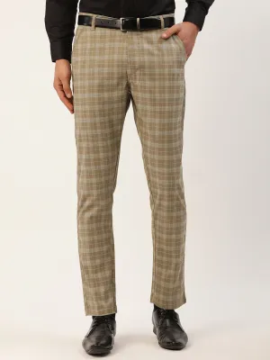 Men's Beige Tartan Checked Formal Trousers ( FGP 271 Beige ) - Jainish