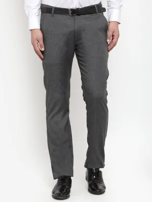 Men's Black Cotton Solid Formal Trousers ( FGP 256Charcoal ) - Jainish